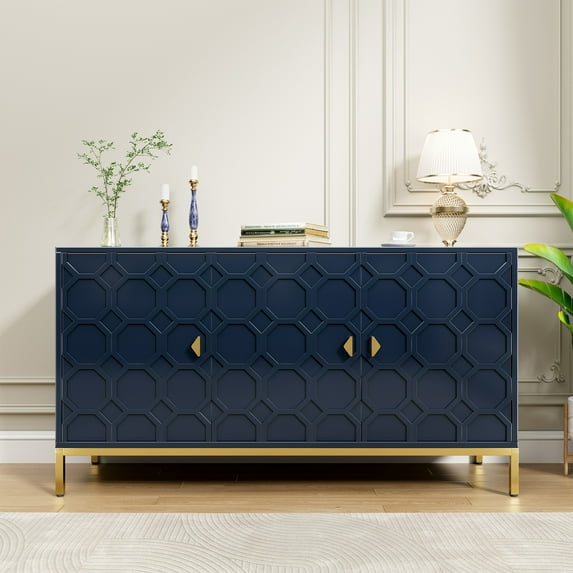 Boyel Living 3-Door Sideboard Buffet Cabinet, Accent Storage Cabinet with Adjustable Shelves, Credenzas Buffet Cabinet for Entryway Living Room, Blue