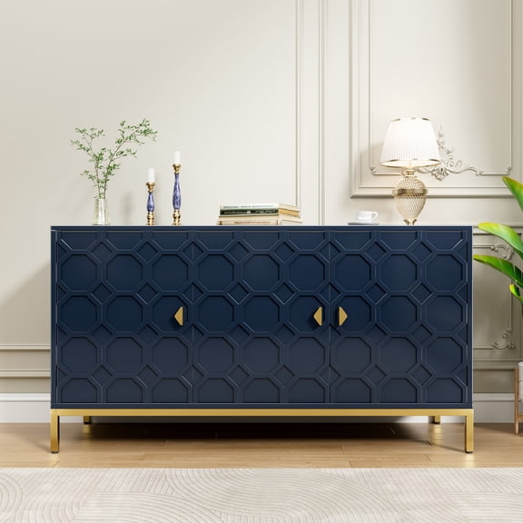 Boyel Living 3-Door Sideboard Buffet Cabinet, Accent Storage Cabinet with Adjustable Shelves, Credenzas Buffet Cabinet for Entryway Living Room, Blue