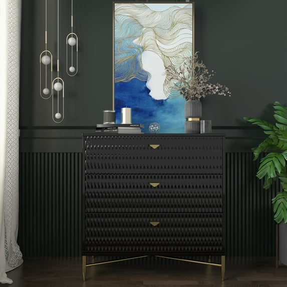 Boyel Living 3 Drawer Dresser, Nightstand with Drawers, Modern Black Accent Chests of Drawer for Living Room Bedroom