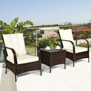Boyel Living 3 Pcs Patio Conversation Set Rattan Furniture Set PE Rattan Chairs Set and Table, White