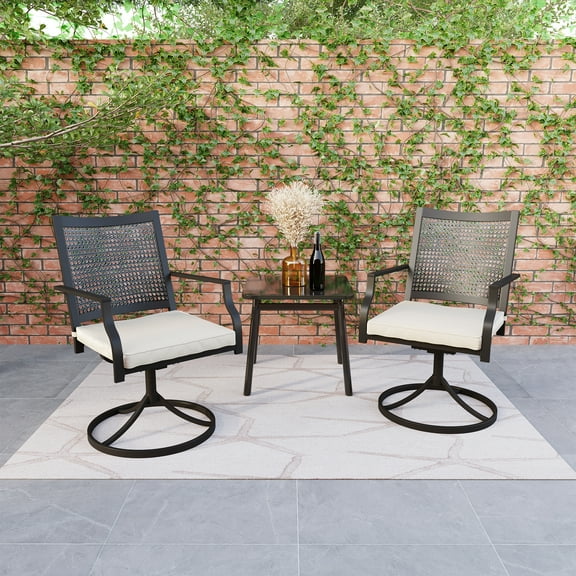 Boyel Living 3 Piece Iron Outdoor Patio Dining Set, Black/Beige
