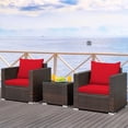 thumbnail image 1 of Boyel Living 3-Piece Patio Rattan Furniture Set Cushioned Conversation Set Coffee Table Set, Red, 1 of 6