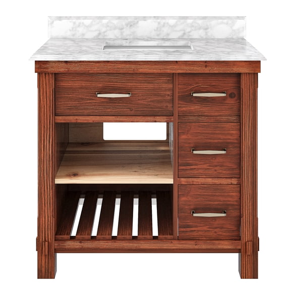 Boyel Living 36 inch Bathroom Sink Vanity Bathroom Cabine in Traditional Brown with Carrara Marble Top Ceramic Basin
