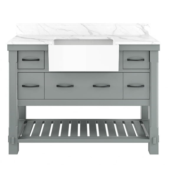 Boyel Living 48" Bathroom Cabinet Farmhouse Sink Bathroom Vanity in Grey Quartz stone worktop