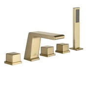 Boyel Living 5-Hole Deck Mounted Bathtub Faucet Bathroom Roman Tub Faucet with Hand-Held Shower Sprayer Brushed Gold