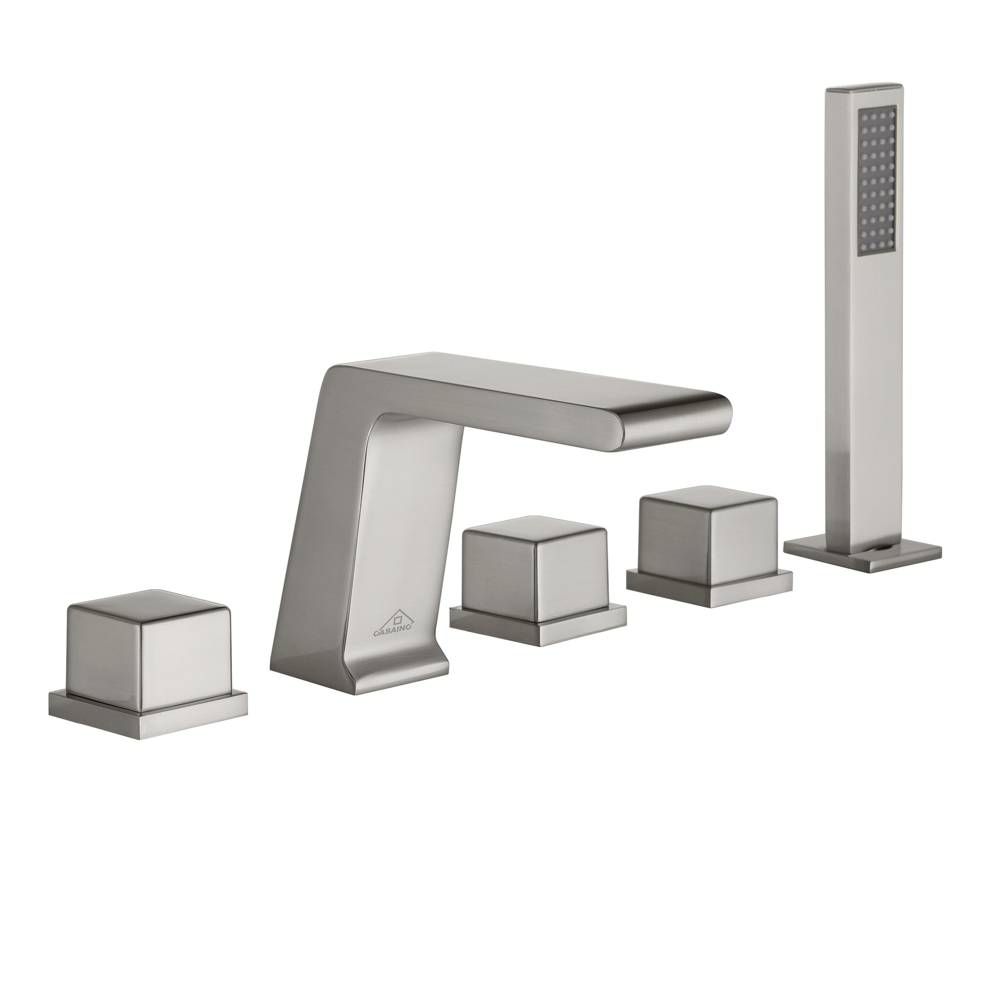 Brushed Nickel 5-Hole Deck Mounted Tub Faucet with Hand Shower