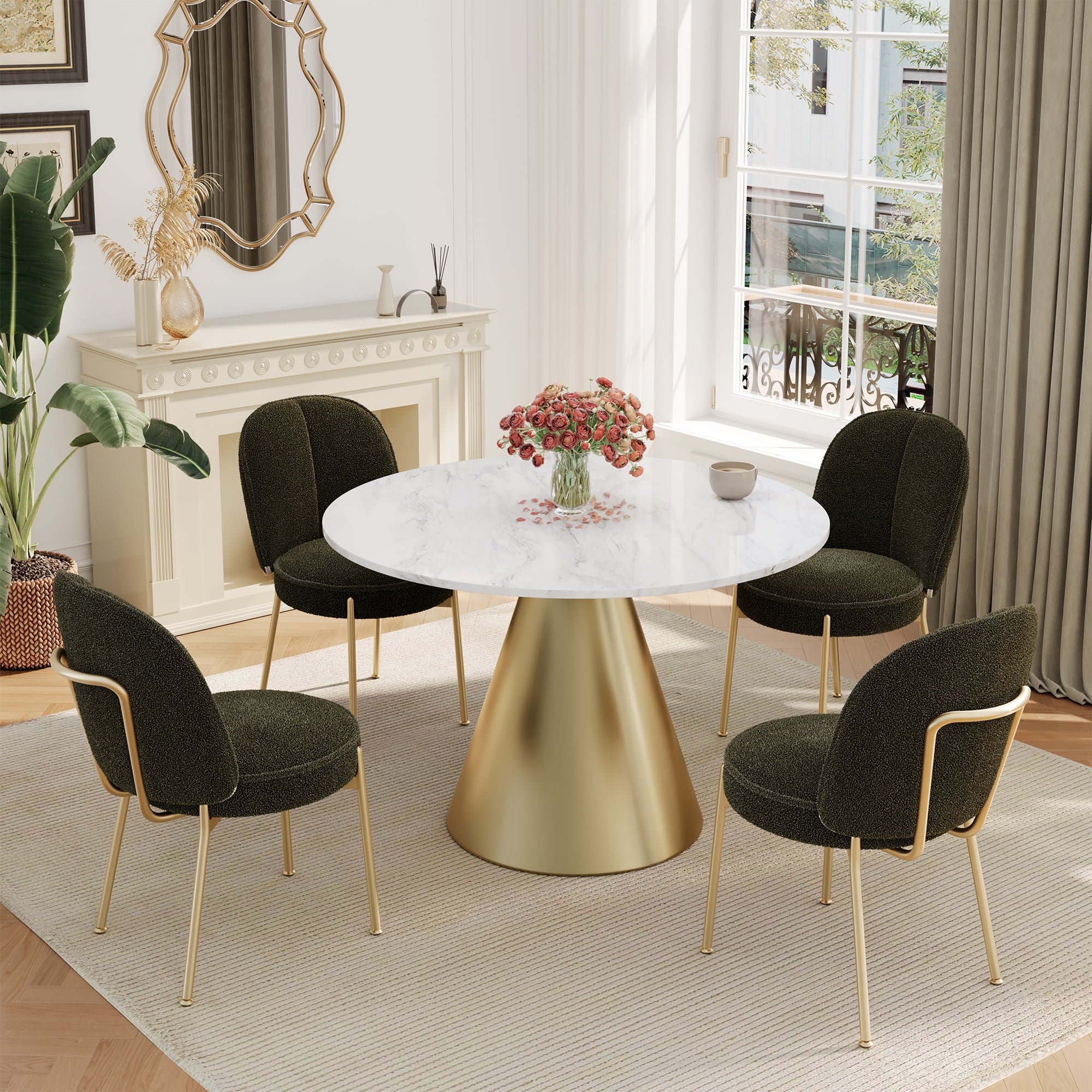 Boyel Living 5 Piece Modern Round Marble Countertop Dining Table Set (1 ...