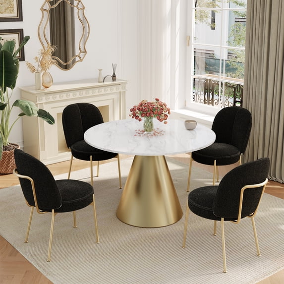 Boyel Living 5 Piece Modern Round Marble Countertop Dining Table Set (1 Table+4 Chairs),Black