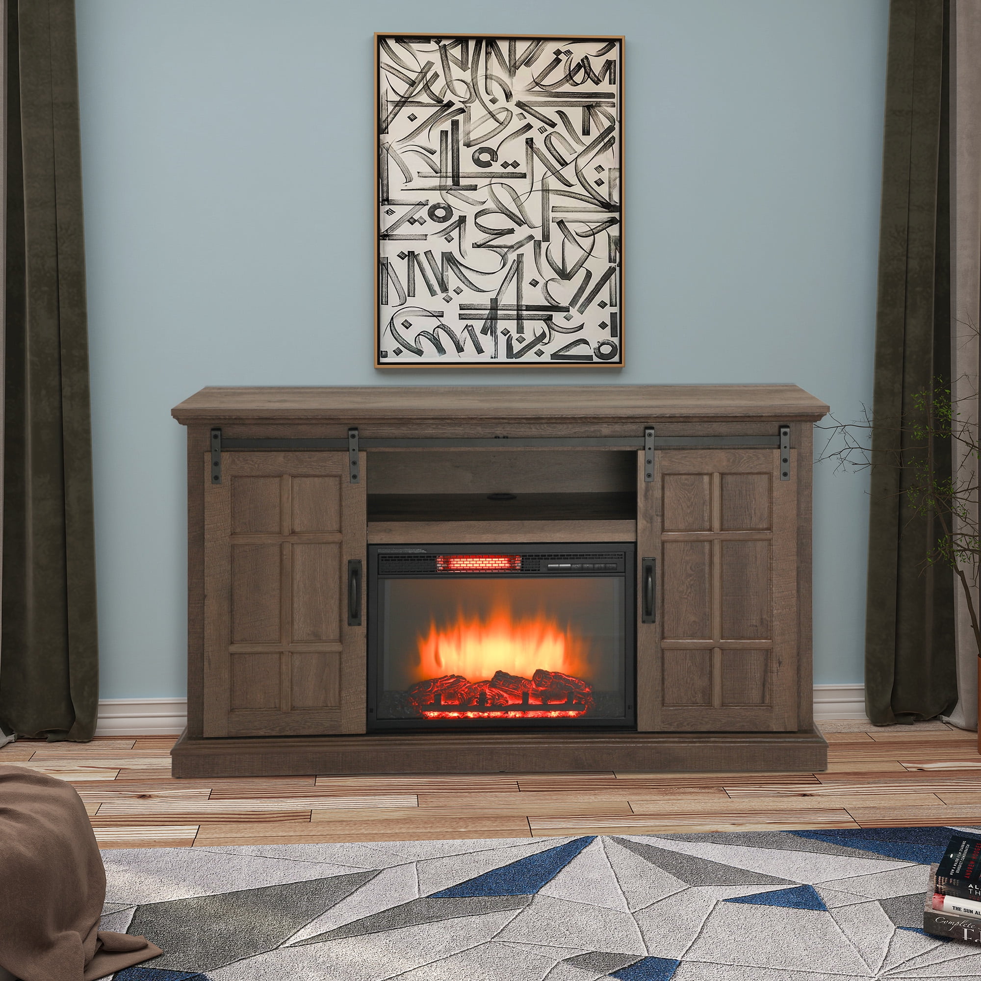 Boyel Living 59" TV with 26" Electric Fireplace, Modern