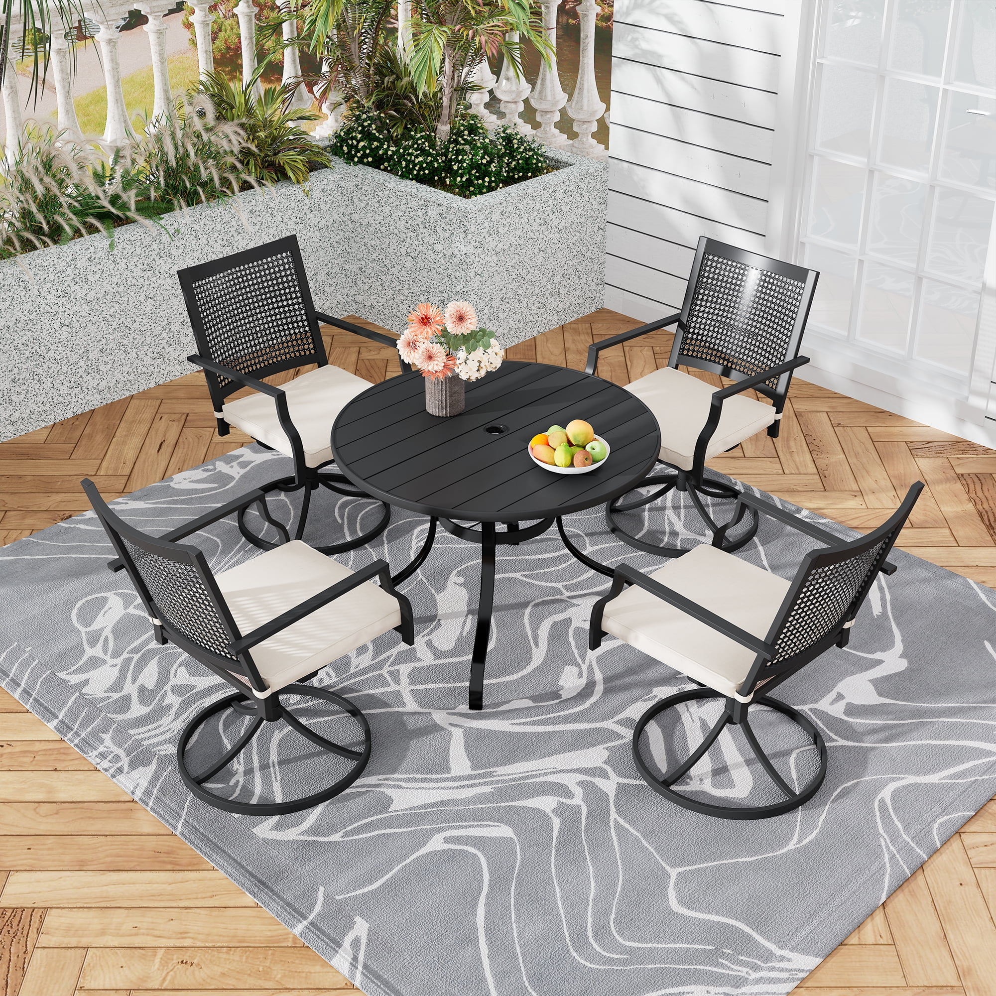 Boyel Living 5Pcs Outdoor Dining Set--Metal Patio Furniture Set with 4 PCS  Cushioned Armchairs \u0026 39\, image size:2000x2000