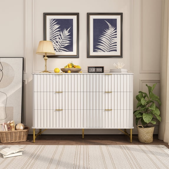 Boyel Living 6 Drawer Accent Chest, TV Stand Storage Cabinet Dresser Organizer, Modern White Chest of Drawers, Large Dresser for Closet for Living Room