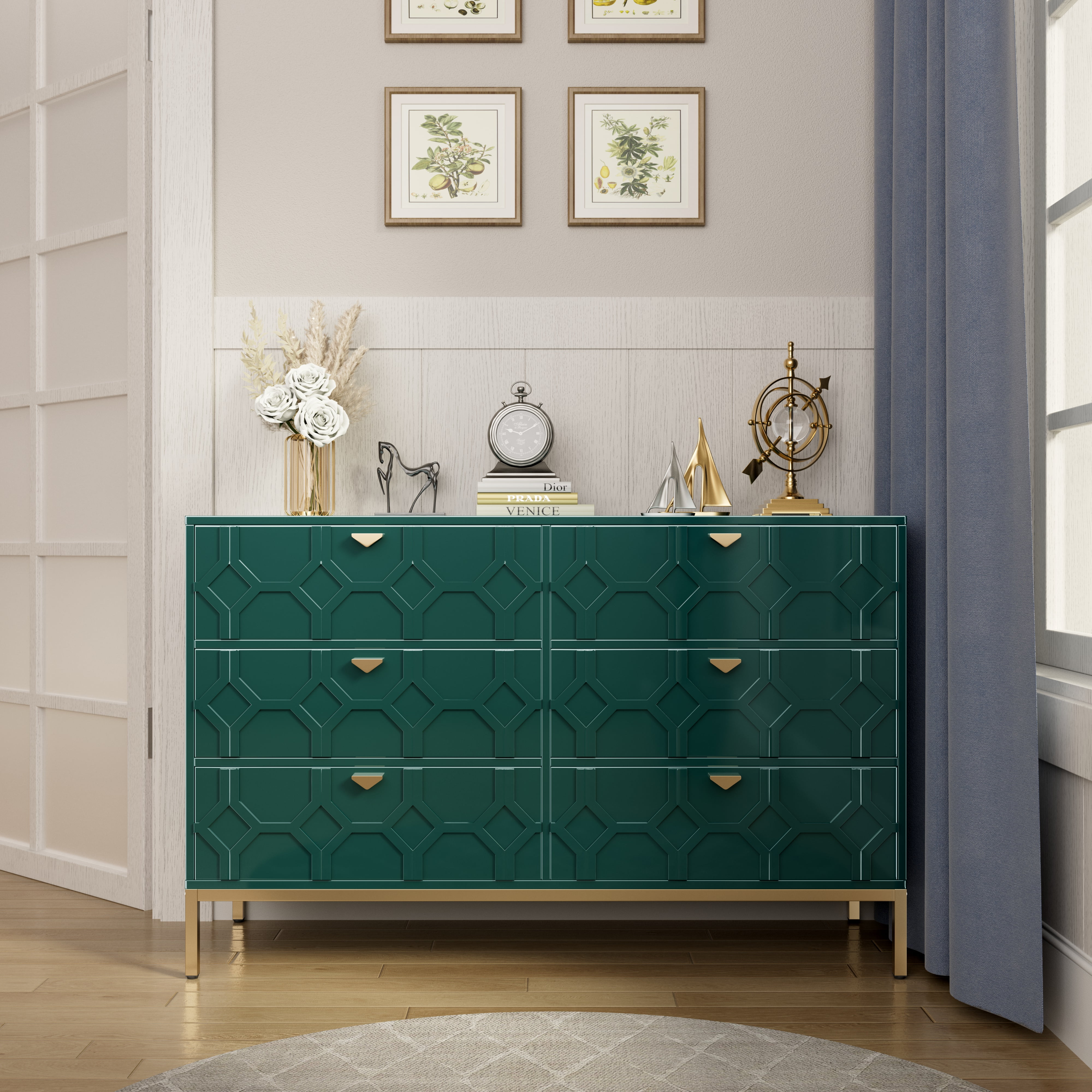 Green Medium Wood 6-Drawer Freestanding Accent Cabinet