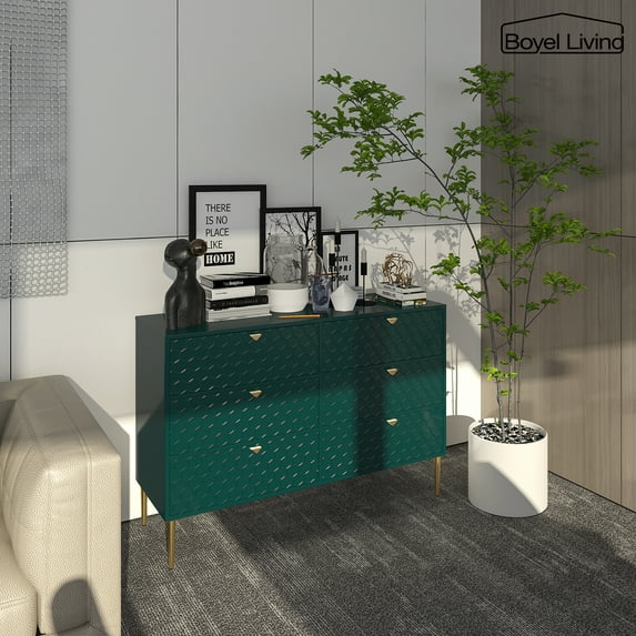 Boyel Living 6 Drawer Dresser for Bedroom, Green 6 Chest of Drawers Storage Cabinet Wood Dresser for Closet for Living Room, Bedroom