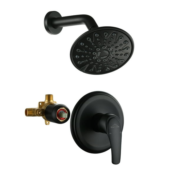 Boyel Living 6-Spray Patterns with 2.1 GPM 6 in. Wall Mount Rain Fixed Shower Head with Single Lever Handle and Valve in Matte Black Bathroom Shower Set