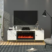 Boyel Living Fireplace TV Stand for TVs up to 80", White TV Stand with 36'' Electric Fireplace, Media TV Console w/ Storage Cabinets for Living Room