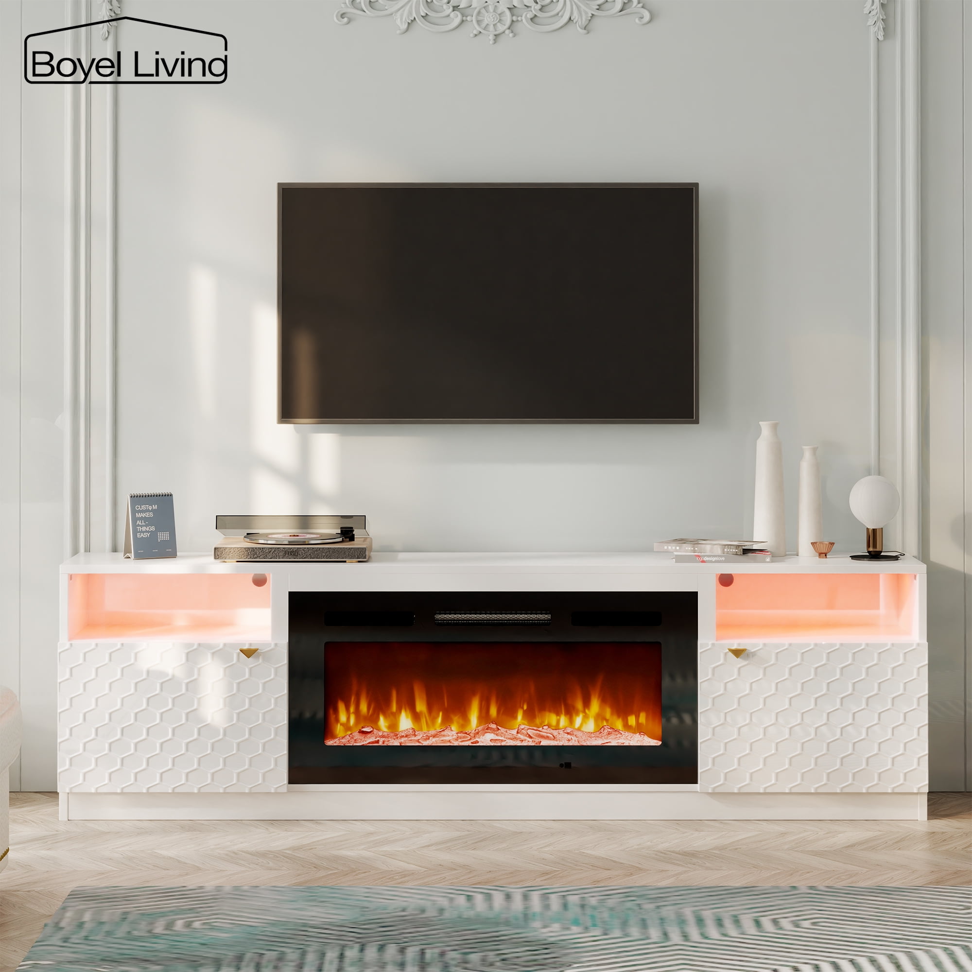 Boyel Living 70" Fireplace TV Stand, Modern Media Console Storage ...