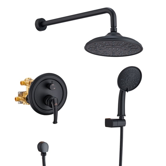 Boyel Living 8.3" Shower Faucet Set Wall-Mounted Rain Shower Faucet with Pressure Balanced Valve锛孧atte Black