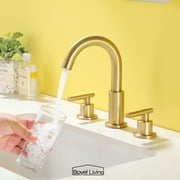 Boyel Living 8 in Bathroom Sink Faucet,3 Hole Widespread 2-Handle Mid-Arc Bath Faucet Basin Faucet with Valve and cUPC Water Supply Lines in Brushed Gold