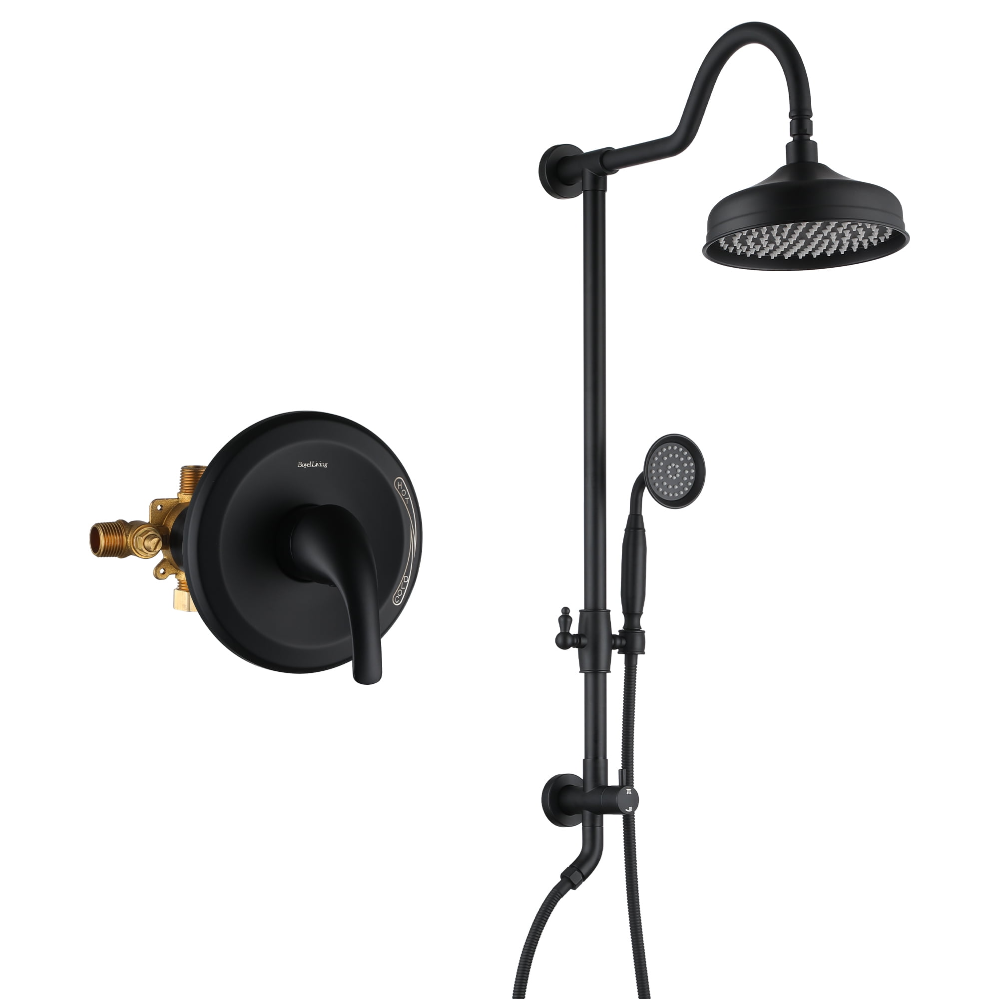 Matte Black Dual Head Rain Shower System with Handheld