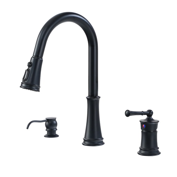 Boyel Living 8 inch widespread black 3 holes kitchen faucet with soap dispenser
