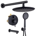 thumbnail image 1 of Boyel Living 9.5" Wall-Mounted Rain Shower Faucet Pressure Balanced Valve Shower Faucet Set with Tub Spout锛孧atte Black, 1 of 9