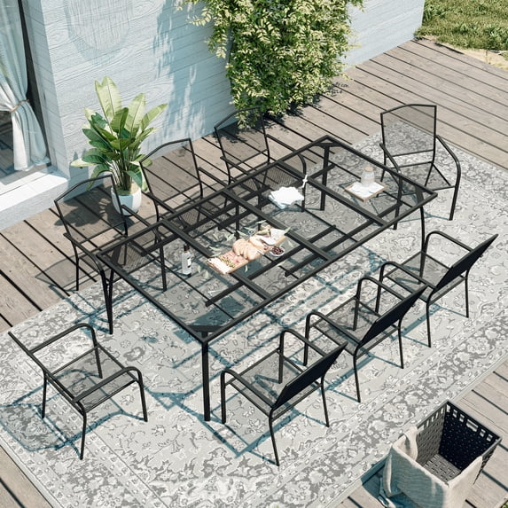 Boyel Living 9-Piece Outdoor Dining Set, Patio Metal Dining Set with Rectangle Table Furniture Sets, Black