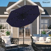 Boyel Living 9ft Patio Umbrella Outdoor Market 32 LED Solar Umbrella with Push Button Tilt and Crank, Navy Blue