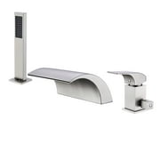 Boyel Living Bathroom Deck Mounted Waterfall Tub Faucet Tub Filler 7" Widespread Faucet with Hand Shower Brushed Nickel