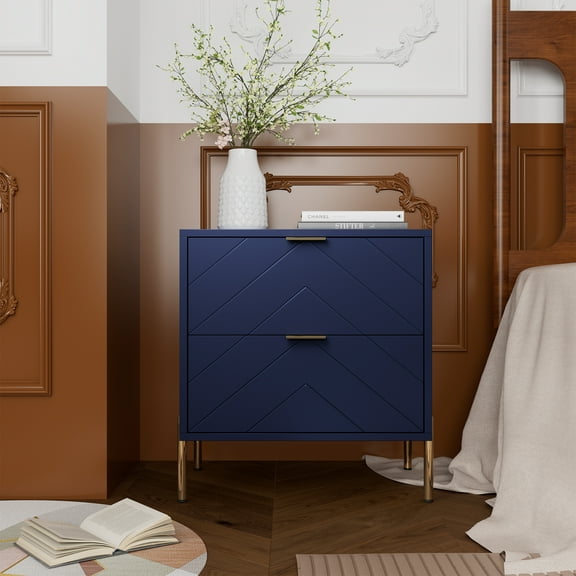 Boyel Living Blue 2 Drawers Nightstand, Bedside Table with Storage for Bedroom, Living Room