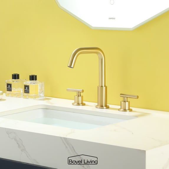Boyel Living Brass Brushed Gold Mid Arc 8 in Bathroom Faucet