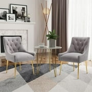 Boyel Living Dining Chair Set of 2 Velvet Upholstered with Gold Legs, Mid Century Modern Accent Chair for Bedroom, Living Room, Dining Room,Kitchen Dining Chairs Grey