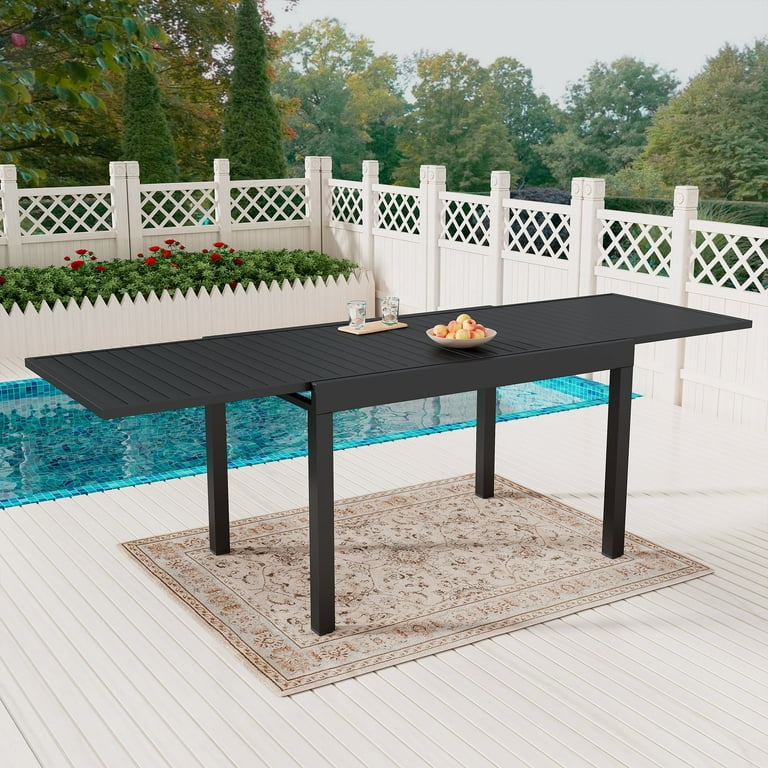 Boyel Living Expandable Patio Dining Table Outdoor Dining Table for 6 8 Person Metal Rectangular Patio Table