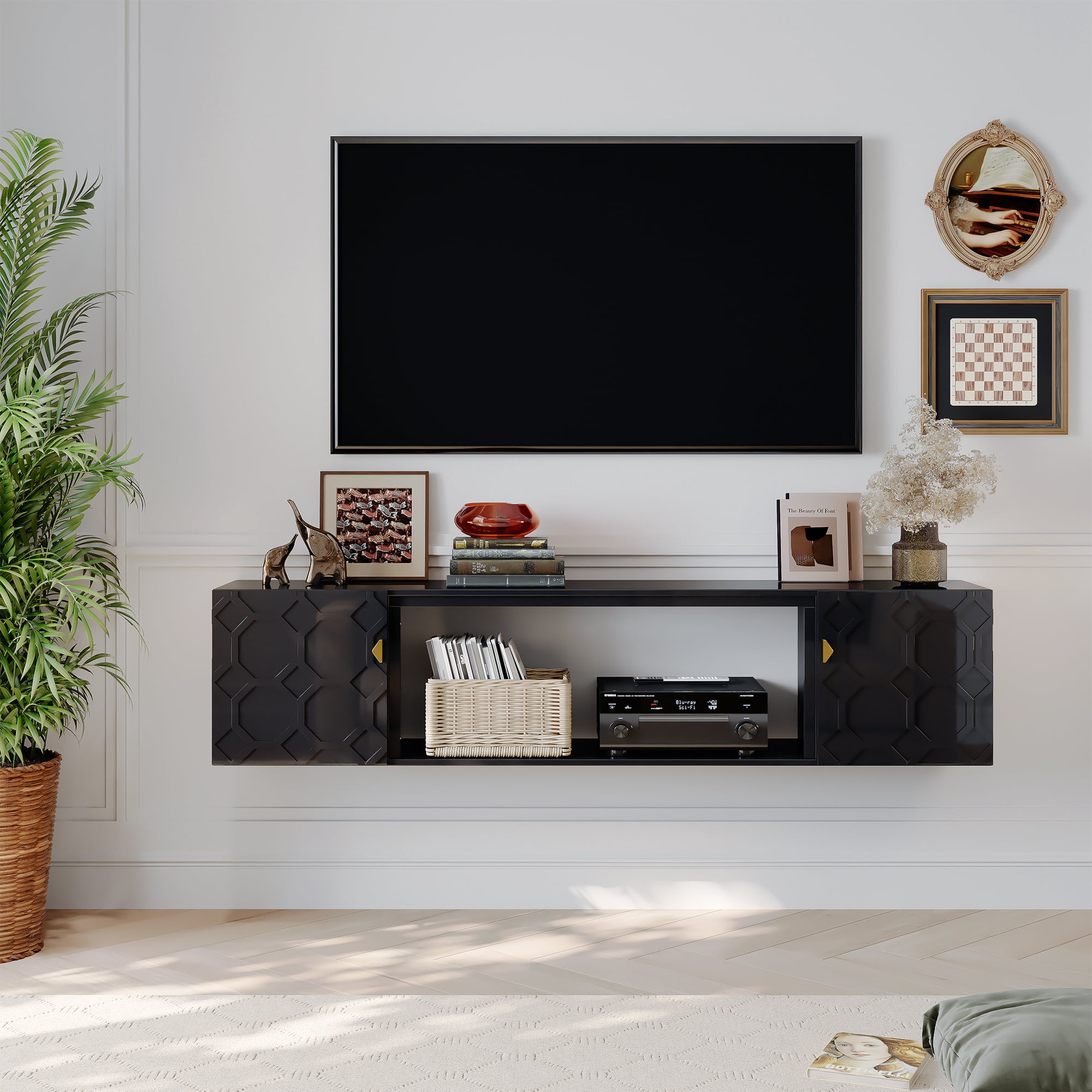 Boyel Living Floating TV Stand for TVs up to 80", Modern High Gloss ...
