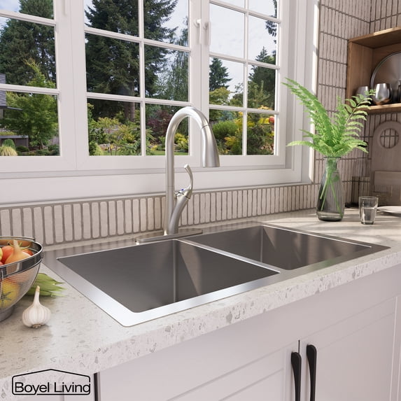 Boyel Living Kitchen Faucet with Pull Down Sprayer,3 Spray Patterns Single Handle Kitchen Sink Faucets Extended Pull Down Hose Faucets with Deck Plate Suit to 1 or 3 Holes Brushed Nickel