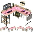 thumbnail image 1 of Boyel Living L-Shaped Computer Desk with LED light Workstation Study Gaming Table with Shelves Home Office, Beige, 1 of 1