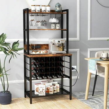 Boyel Living Metal Wine Bar Cabinet with Power Outlet and 3-Tier Wine Rack