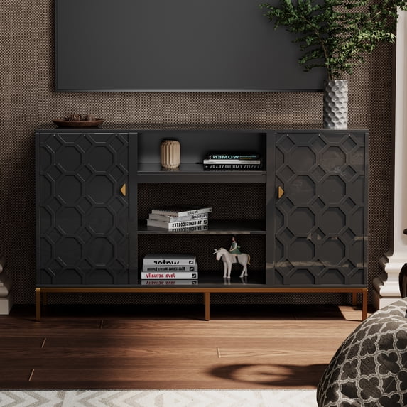 Boyel Living Modern TV Console, 59" Entertainment Center Media TV Stand for Home, Living Room(Black)
