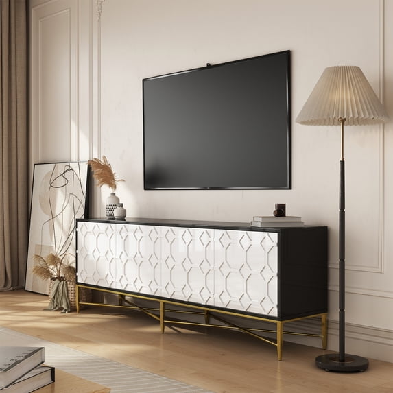Boyel Living Modern TV Stand for Up to 80" TV, 4 Door Sideboard Buffet Cabinet TV Media Stand with Storage Cabinet for Living Room, Bedroom, White