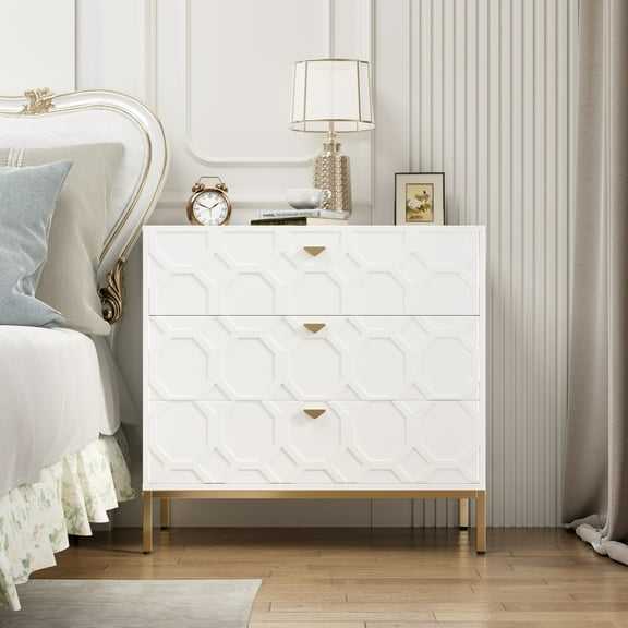 Boyel Living Modern White Nightstand with 3 Drawers, End Table Nightstands Wood Bedside Table for Bedroom Living Room