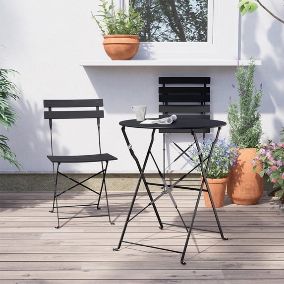 Boyel Living Patio Bistro Set, Folding Outdoor Patio Table and Chairs, Foldable Patio Steel Furniture Sets, Black