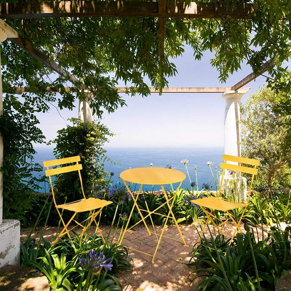 Boyel Living Patio Bistro Set, Folding Outdoor Patio Table and Chairs, Foldable Patio Steel Furniture Sets, Yellow
