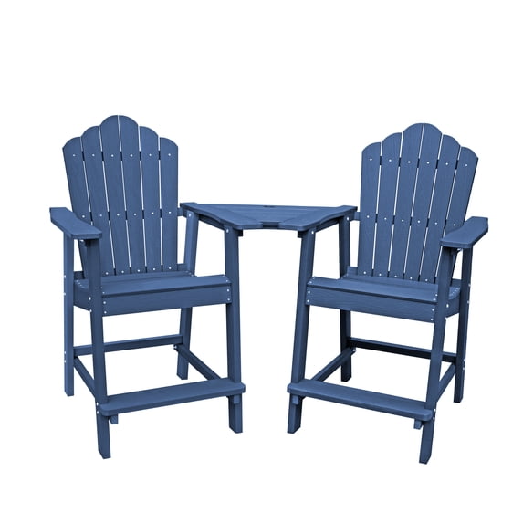 Boyel Living Patio Tall Adirondack Chair Set (Set of 2)with Connecting Tray Balcony Chair,Adirondack Chair Bar Stools for Patio Garden Lawn Pool Backyard Outdoor Deck Chair Weather Resistant Navy Blue