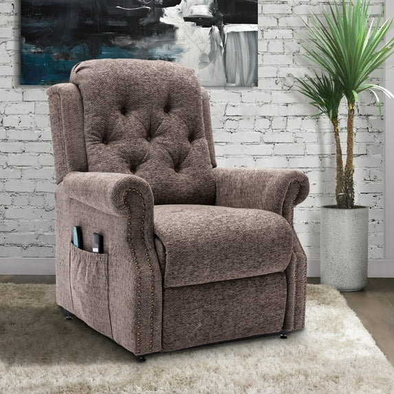 Boyel Living Power Lift Recliner Massage Chair Home Adjustable Theater Seat Living Room Reclining Chair,Side Pockets,Chenille Knit Fabric Brown