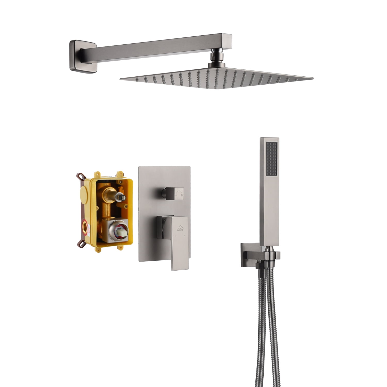 Large Brushed Nickel Dual Rain Shower System with Handheld