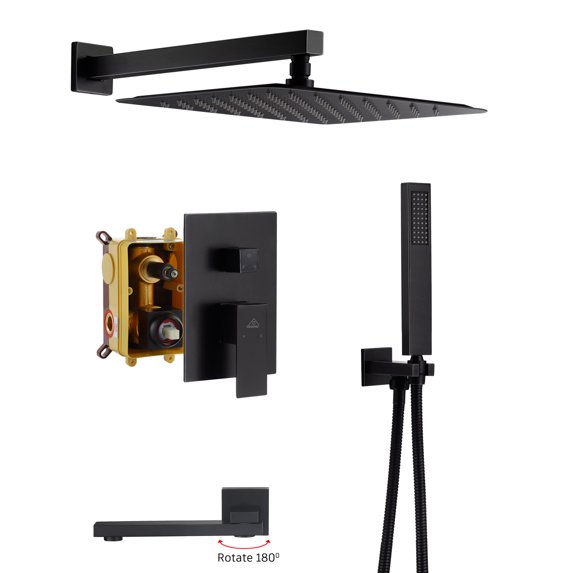 Boyel Living Rain Shower System 10 inches Wall Mount 3 Function Shower Faucet Set with Handheld Set 59"Hose,Matte Black