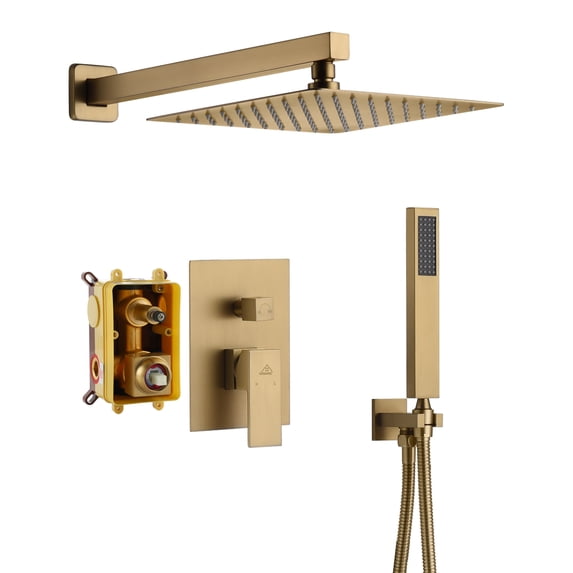 Boyel Living Rain Shower System 10 inches Wall Mount Shower Faucet Set with Handheld Combo Set,Brushed Gold