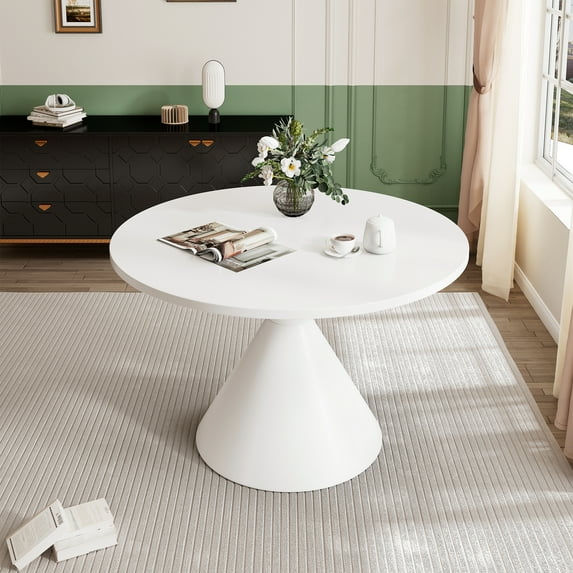 Boyel Living Round Dining Table, Modern Round Coffee Table MDF Tabletop with Metal Base, Kitchen Table for 4-6 Person for Kitchen Living Room, White