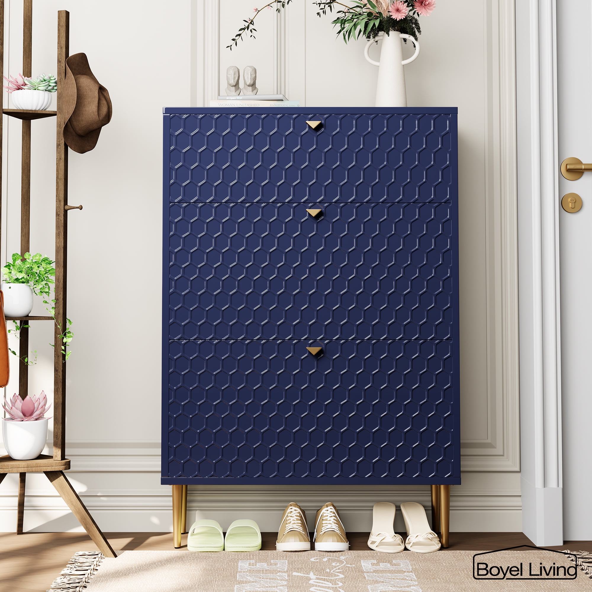 Boyel Living Shoe Blue 24 Pair Entryway Shoe Storage Organizer