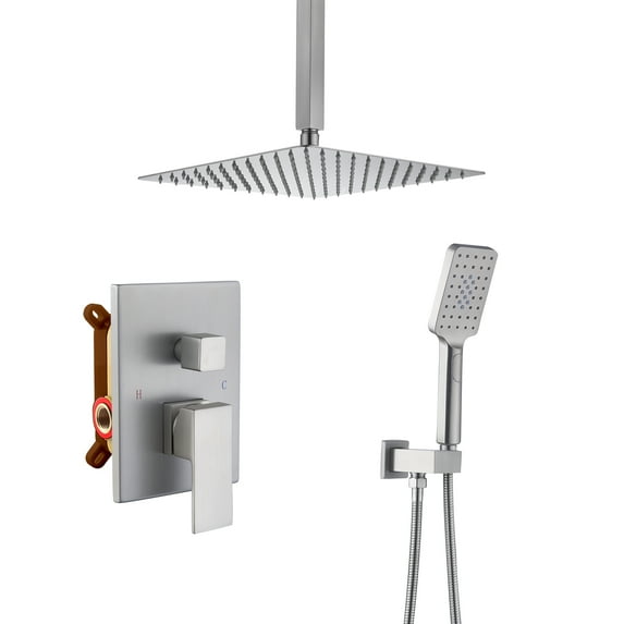 Boyel Living Shower System 12 inches Ceiling Mount 2-Functions Shower Faucet Set with Handheld Shower,Brushed Nickel