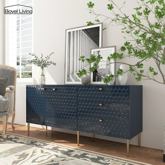 Boyel Living Sideboard Buffet Cabinet, 2-Door Accent Cabinet with 3 Drawer Dressers for Living Room, Kitchen, Office and Hallway, Blue